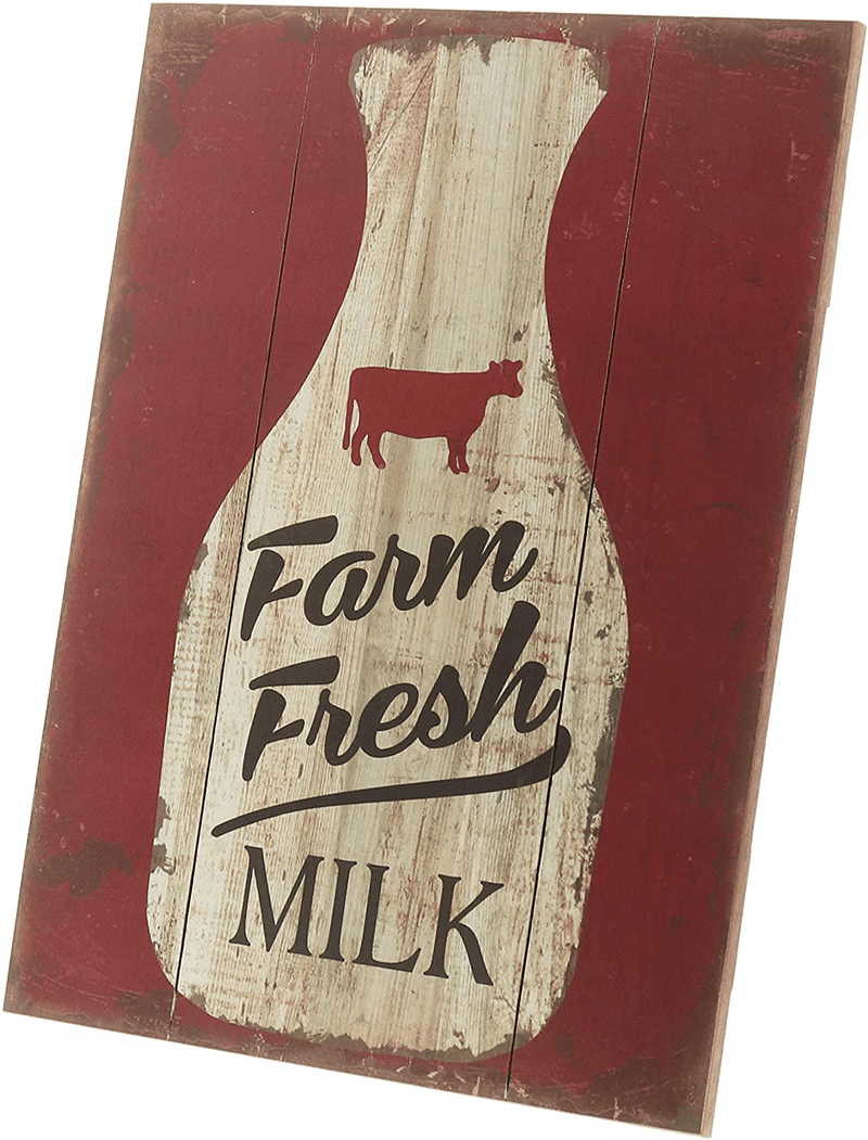 Barnyard Designs Farm Fresh Milk Decorative Wooden Farm Sign, Retro Vintage Design on Wood Bar Plaque Sign, Rustic Country Home Decor, 11.75" x 15.75"