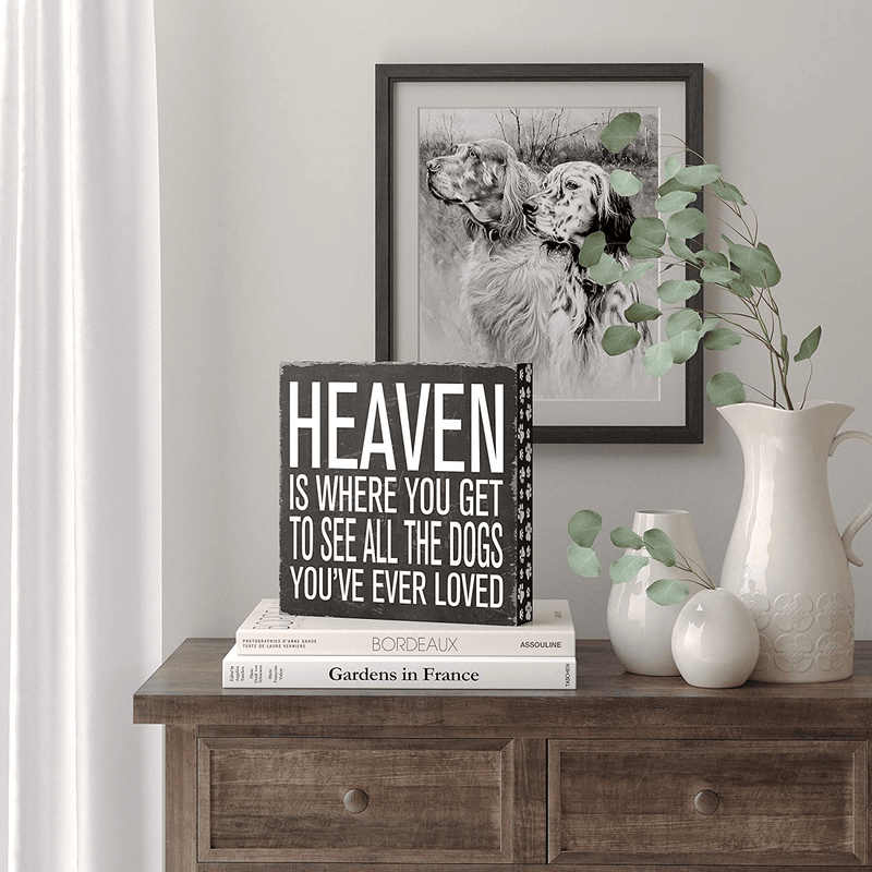 Barnyard Designs Heaven is Where You Get to See All The Dogs You’ve Ever Loved Box Sign Vintage Primitive Pet Home Decor Sign 8” x 8” Home & Garden > Decor > Seasonal & Holiday Decorations Barnyard Designs   