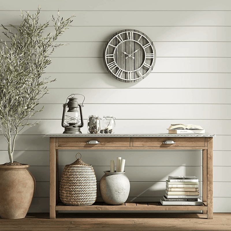 Barnyard Designs Large 18-inch Round Wooden Clock, Rustic Farmhouse Wall Clock for Living Room or Kitchen Decor, Non-Ticking Silent Movement Wall Clock, Battery Operated, Brown-Grey Home & Garden > Decor > Clocks > Wall Clocks Barnyard Designs   