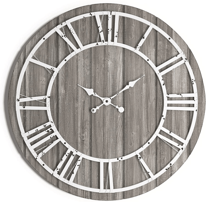 Barnyard Designs Large 18-inch Round Wooden Clock, Rustic Farmhouse Wall Clock for Living Room or Kitchen Decor, Non-Ticking Silent Movement Wall Clock, Battery Operated, Brown-Grey Home & Garden > Decor > Clocks > Wall Clocks Barnyard Designs 18"  