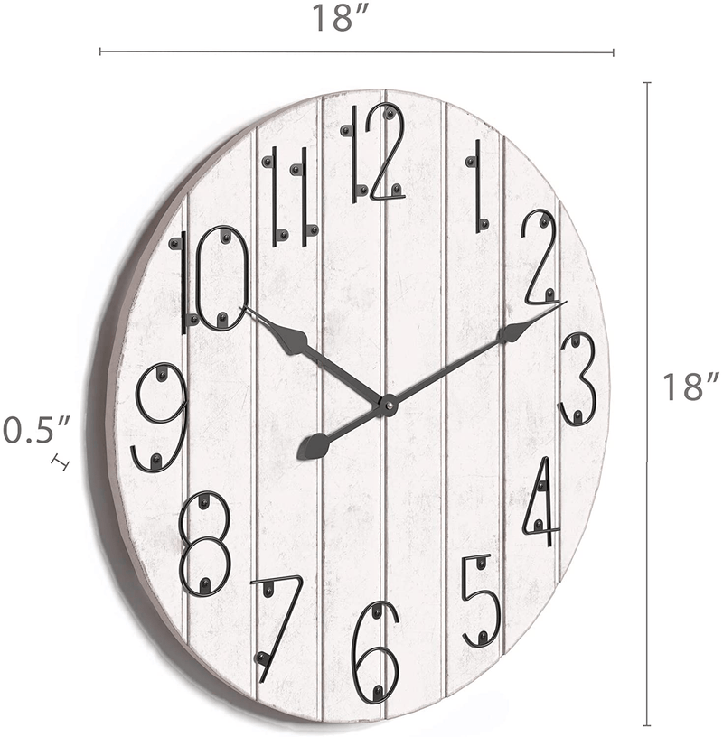 Barnyard Designs Large 18-inch Round Wooden Clock, Rustic Farmhouse Wall Clock for Living Room or Kitchen Decor, Non-Ticking Silent Movement Wall Clock, Battery Operated, White Home & Garden > Decor > Clocks > Wall Clocks Barnyard Designs   