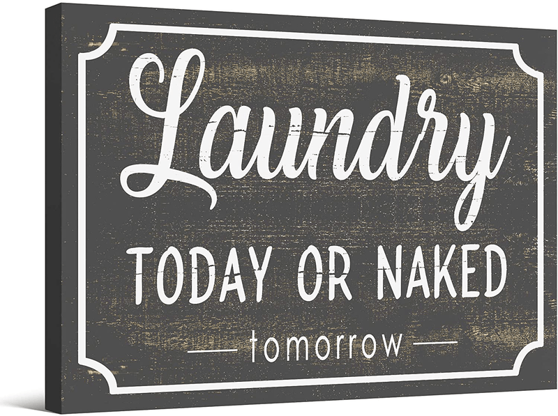 Barnyard Designs Laundry Today Or Naked Tomorrow Rustic Wood Sign with Sayings Funny Laundry Room Wall Decor 15.75” x 11.75”