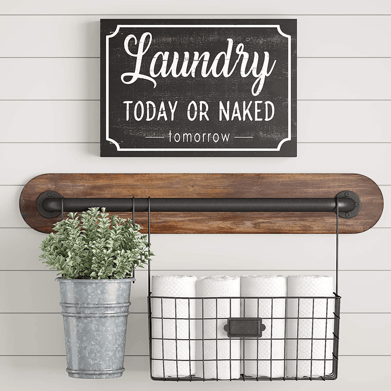 Barnyard Designs Laundry Today Or Naked Tomorrow Rustic Wood Sign with Sayings Funny Laundry Room Wall Decor 15.75” x 11.75” Home & Garden > Decor > Seasonal & Holiday Decorations Barnyard Designs   