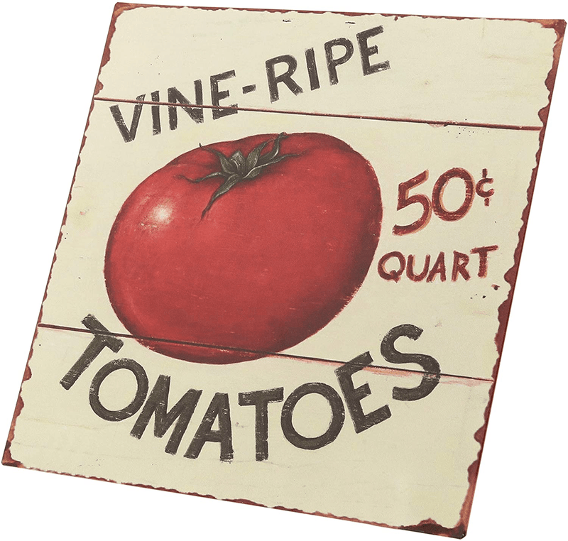 Barnyard Designs 'Vine Ripe Tomatoes' Retro Vintage Metal Tin Bar Sign, Decorative Wall Art Signage, Primitive Farmhouse Country Kitchen Home Décor, 11" x 11"