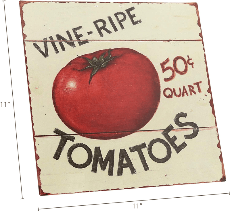 Barnyard Designs 'Vine Ripe Tomatoes' Retro Vintage Metal Tin Bar Sign, Decorative Wall Art Signage, Primitive Farmhouse Country Kitchen Home Décor, 11" x 11" Home & Garden > Decor > Artwork > Sculptures & Statues Barnyard Designs   