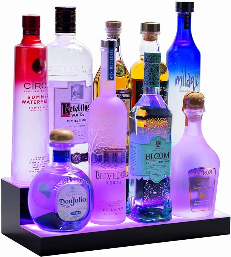 Barsquad LED Lighted Bar Shelf - 24In, 2 Step Illuminated Liquor Bottle Display Shelf with Multicolor Lighting Modes, Wireless Remote Home & Garden > Kitchen & Dining > Barware Beer Squad 16in  