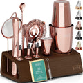 Bartender Kit | 14-Piece Cocktail Shaker Set with Bamboo Stand Great for Home Drink Mixing | Boston Bar Set Made of Rustproof Stainless Steel Tools | Recipe Cards Included (Black on Silver) Home & Garden > Kitchen & Dining > Barware Bare Barrel Rose Copper Boston Shaker 