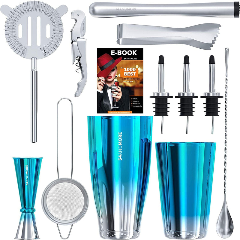 Bartender Kit. Boston Cocktail Shaker Set. Mixology Bar Set Tools Accessories for Professional and Home Bartending. Barware Kit: Two Weighted Shaker Tins, Muddler, Strainer, Jigger, Mixing Spoon, Etc Home & Garden > Kitchen & Dining > Barware 34andMORE   