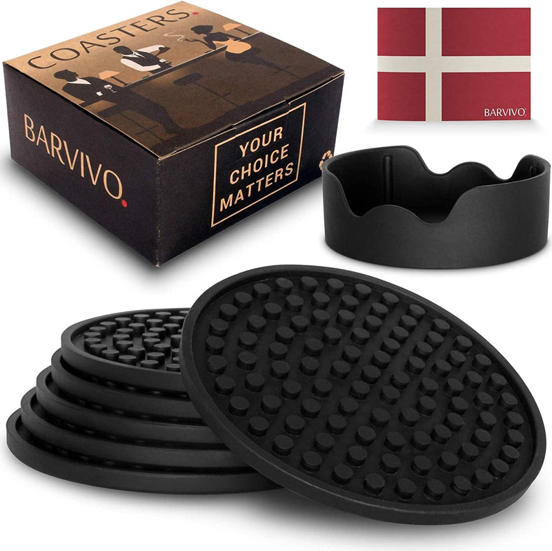 Barvivo Black Silicone Coasters with Holder for Drinks - Set of 8 Cup Coasters for Indoor and Outdoor, Perfect Durable Coasters for Tabletop Protection, anti Slip, Suitable for Drink & Table Types Home & Garden > Kitchen & Dining > Barware Barvivo Black Round 