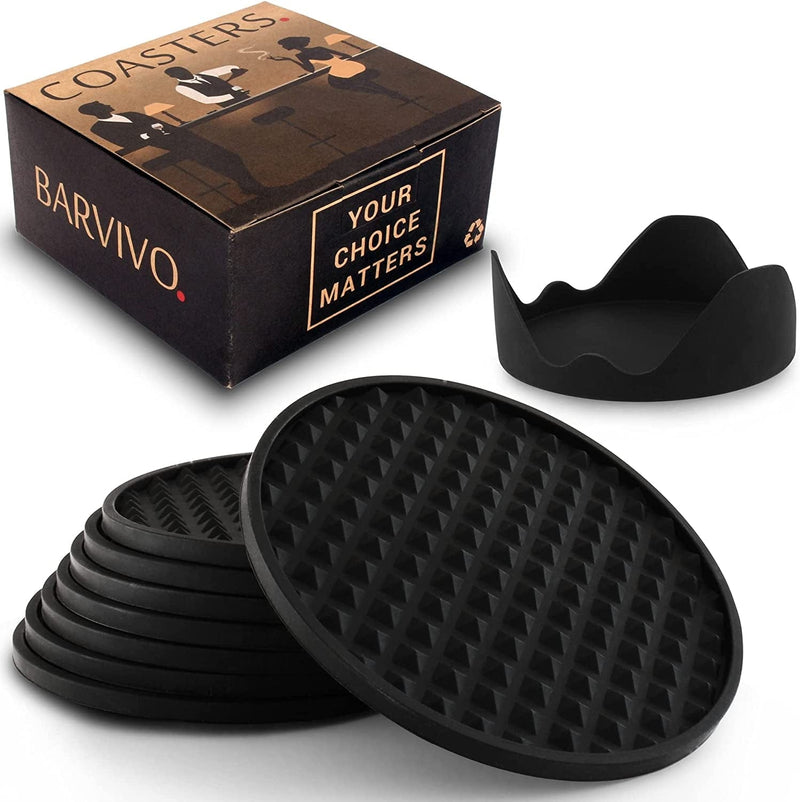 Barvivo Black Silicone Coasters with Holder for Drinks - Set of 8 Cup Coasters for Indoor and Outdoor, Perfect Durable Coasters for Tabletop Protection, anti Slip, Suitable for Drink & Table Types Home & Garden > Kitchen & Dining > Barware Barvivo Black Diamond 