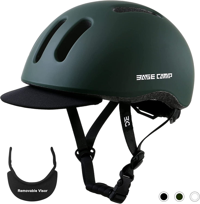 BASE CAMP Adult Bike Helmet, Men & Women Bike Helmet with Removable Visor for Urban Commuter Adjustable M Size Sporting Goods > Outdoor Recreation > Cycling > Cycling Apparel & Accessories > Bicycle Helmets BASE CAMP Green  