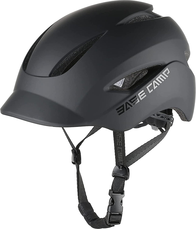 BASE CAMP Bike Helmet Lightweight, Adults-Men-Women Bike Helmet with Light, Visor-Urban Modern Bicycle Helmet for Commuting, Biking, Skating, Adjustable M Size