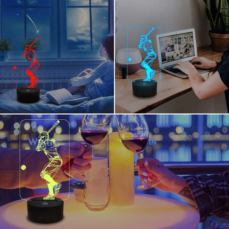 Baseball 3D Night Light, Baseball Batter Sport Gifts Bedside Lamp for Xmas Holiday Birthday Gifts for Kids Baseball Fan with Remote Control 16 Colors Changing + 4 Changing Mode + Dim Function