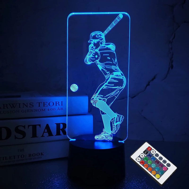 Baseball 3D Night Light, Baseball Batter Sport Gifts Bedside Lamp for Xmas Holiday Birthday Gifts for Kids Baseball Fan with Remote Control 16 Colors Changing + 4 Changing Mode + Dim Function Home & Garden > Lighting > Night Lights & Ambient Lighting FULLOSUN   