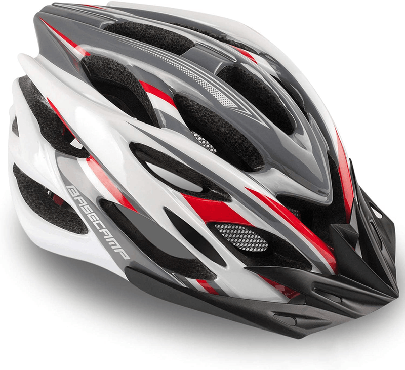 Basecamp Specialized Bike Helmet, Bicycle Helmet with Helmet Accessories-Led Light/Removable Visor/Portable Bag Cycling Helmet Bc-ddtk Adjustable for Adult Men&Women Road&Mountain Sporting Goods > Outdoor Recreation > Cycling > Cycling Apparel & Accessories > Bicycle Helmets Basecamp WhiteRedGray  