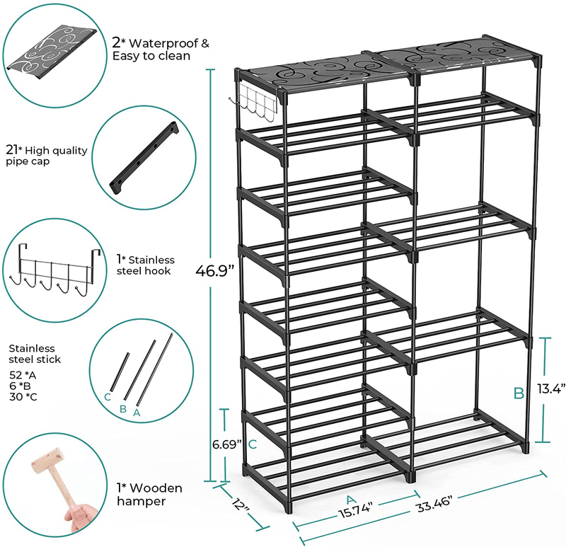 BASSTOP 8 Tiers Shoe Rack, Stackable Shoe Tower Organizer Non-Woven Fabric, Durable Boot Shoe Shelf Storage, 26-30 Pairs, Black Furniture > Cabinets & Storage > Armoires & Wardrobes BASSTOP   