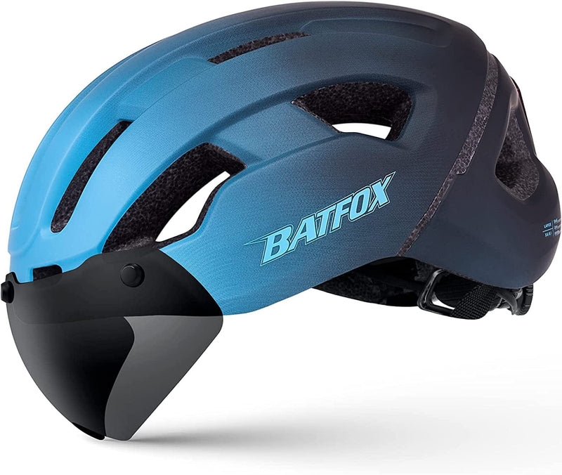 BATFOX Bike Helmets for Men Women,With Rear Rechargeable Safety LED Light + Sun Visor + Eye Shield Goggles Sporting Goods > Outdoor Recreation > Cycling > Cycling Apparel & Accessories > Bicycle Helmets BATFOX Blue-(Goggles+Sun Visor) S/M(53-57CM) 