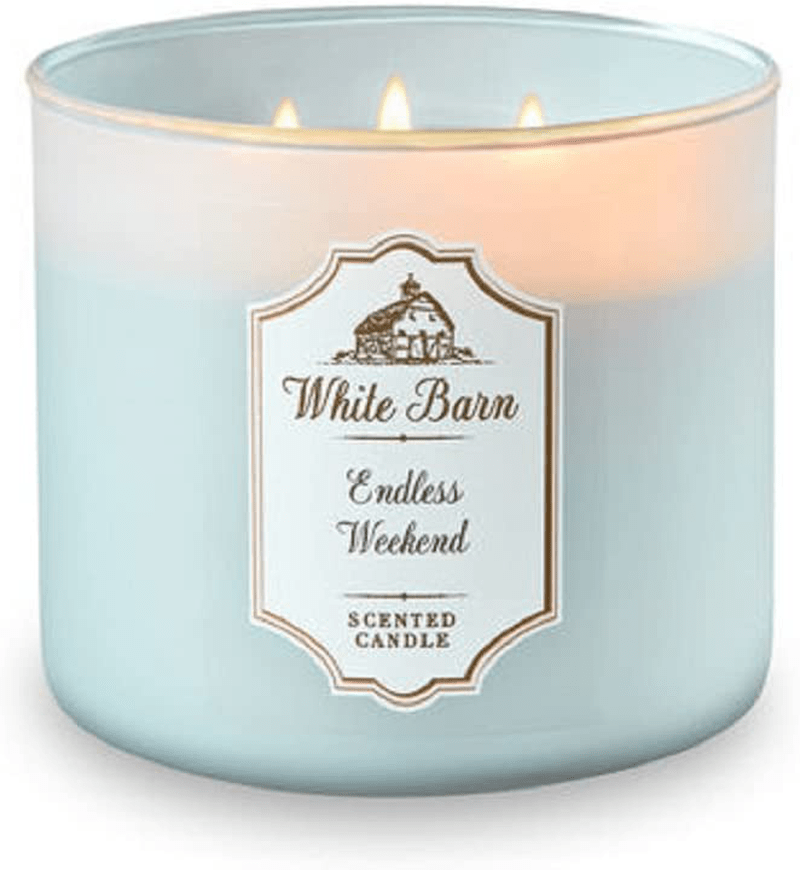 Bath and Body Works White Barn 3 Wick Scented Candle Endless Weekend 14.5 Ounce with Essential Oils