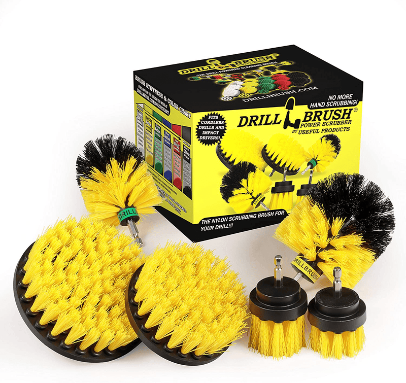 Bathroom Accessories - Drill Brush - Shower Cleaner - Shower Curtain - Bathtub - Bath Mat - Sink - Tile - Grout Cleaner - Porcelain - Fiberglass - Cast Iron - Tub - Flooring Sporting Goods > Outdoor Recreation > Camping & Hiking > Portable Toilets & Showers Drill Brush Power Scrubber by Useful Products Yellow  