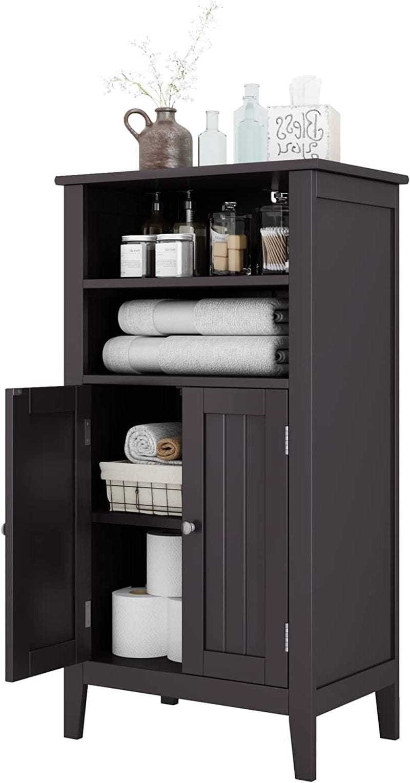 Bathroom Floor Cabinet, Double Door Storage Organizer with Shelves for Home Office Furniture, Dark Brown Home & Garden > Household Supplies > Storage & Organization SHUANGZ   