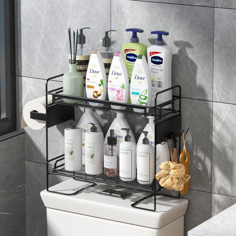 Bathroom over the Toilet Storage Shelf with Magnetic Hook Set and Toilet Paper Holder, 2-Tier Black Mesh Bracket Shelves, Compact Design, No Drilling No Screw Rack for Small Space Saver SIMPLE PROJECT Home & Garden > Household Supplies > Storage & Organization Simple Project Over Toilet-Black  
