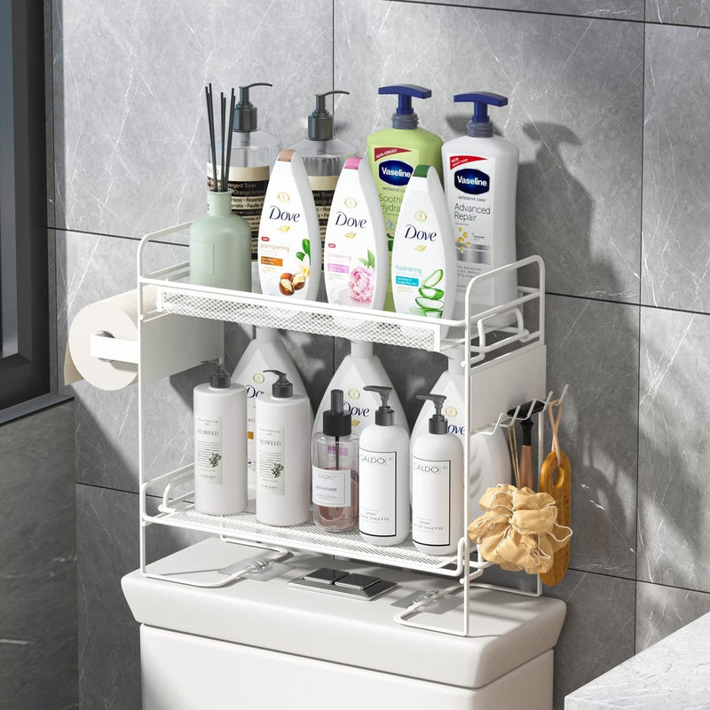 Bathroom over the Toilet Storage Shelf with Magnetic Hook Set and Toilet Paper Holder, 2-Tier Black Mesh Bracket Shelves, Compact Design, No Drilling No Screw Rack for Small Space Saver SIMPLE PROJECT Home & Garden > Household Supplies > Storage & Organization Simple Project Over Toilet-White  