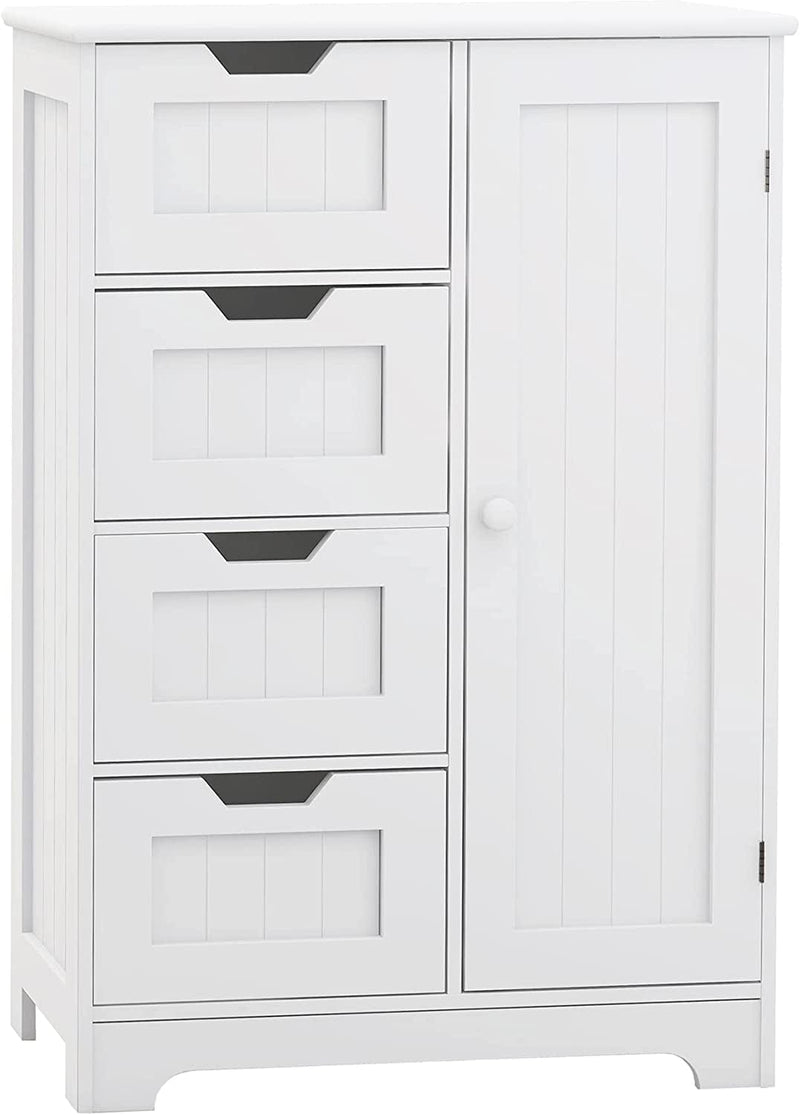 Bathroom Storage Cabinet RASOO White Freestanding Floor Storage Cupboard Adjustable Shelf with 4 Drawers and 1 Door Home & Garden > Household Supplies > Storage & Organization RASOO 1 door and 4 drawers  
