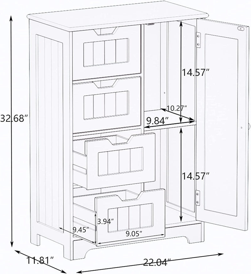 Bathroom Storage Cabinet RASOO White Freestanding Floor Storage Cupboard Adjustable Shelf with 4 Drawers and 1 Door Home & Garden > Household Supplies > Storage & Organization RASOO   