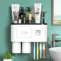 Bathroom Toothbrush Holder Wall Mounted Automatic Toothpaste Dispenser - Electric Toothbrush Holder with Toothpaste Squeezer,Magnetic Cup,Storage Drawer and 4 Toothbrush Organizer Slots(Black, 2 Cups) Home & Garden > Household Supplies > Storage & Organization showgoca Black 2 cups 