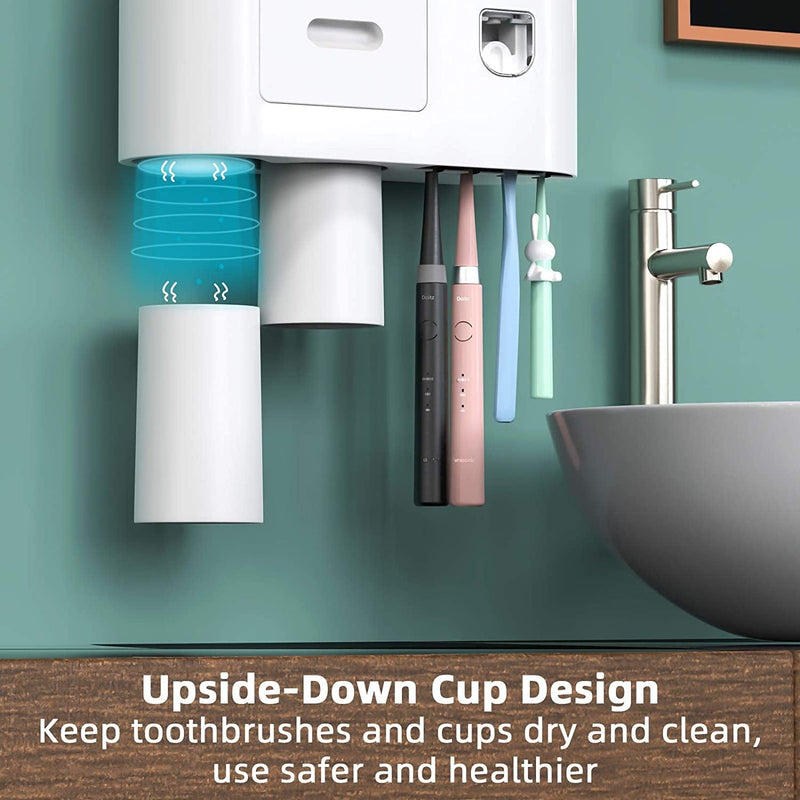 Bathroom Toothbrush Holder Wall Mounted Automatic Toothpaste Dispenser - Electric Toothbrush Holder with Toothpaste Squeezer,Magnetic Cup,Storage Drawer and 4 Toothbrush Organizer Slots(Black, 2 Cups) Home & Garden > Household Supplies > Storage & Organization showgoca   