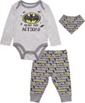 Batman Baby Boys Clothes 3-Piece Set with Bodysuit, Pants, and Bib Set Sporting Goods > Outdoor Recreation > Winter Sports & Activities BATMAN Grey/Black 6-9 Months 