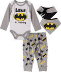 Batman Baby Boys Clothes 3-Piece Set with Bodysuit, Pants, and Bib Set Sporting Goods > Outdoor Recreation > Winter Sports & Activities BATMAN Grey/White 0-3 Months 