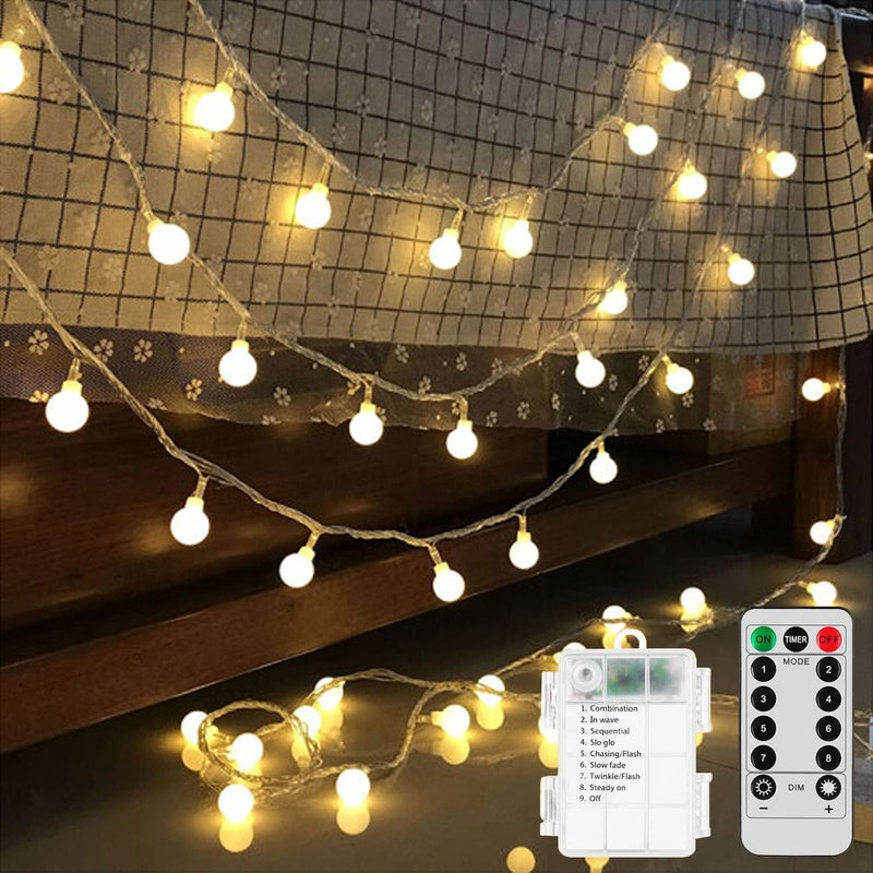 Battery Operated LED Globe String Lights, 2-Pack Total 52FT 120Leds - Each 26FT 60Leds 8 Mode Waterproof Christmas Fairy String Lights with Remote for Home Bedroom Garden Wedding Party Decoration Home & Garden > Lighting > Light Ropes & Strings GHUSTAR Warm White/2-Pack  
