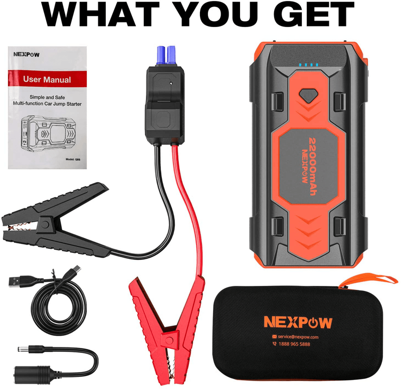 Battery Starter for Car, NEXPOW 2500A 22000mAh Portable Car Jump Starter Q9B (up to 8.0L Gas/8L Diesel Engines) 12V Auto Battery Booster Pack with USB Quick Charge 3.0, Type-C Vehicles & Parts > Vehicle Parts & Accessories > Vehicle Maintenance, Care & Decor > Vehicle Repair & Specialty Tools > Vehicle Jump Starters NEXPOW   