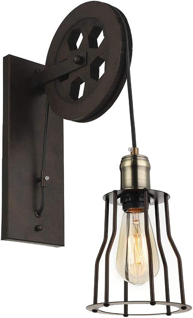 BAYCHEER 1 Light Wall Sconce Keyed Socket Pulley LED Industrial Wall Sconces Retro Wall Lights Fixture for Indoor Lighting Barn Restaurant in Rust Finished