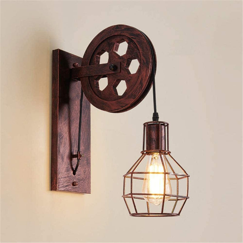 BAYCHEER 1 Light Wall Sconce Keyed Socket Pulley LED Industrial Wall Sconces Retro Wall Lights Fixture for Indoor Lighting Barn Restaurant in Rust Finished