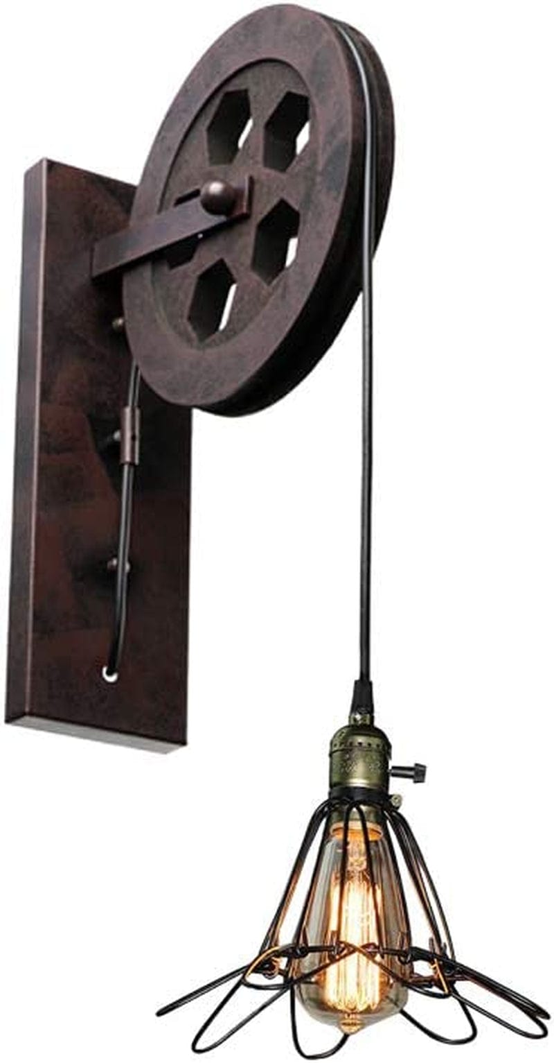 BAYCHEER 1 Light Wall Sconce Keyed Socket Pulley LED Industrial Wall Sconces Retro Wall Lights Fixture for Indoor Lighting Barn Restaurant in Rust Finished Home & Garden > Pool & Spa > Pool & Spa Accessories BAYCHEER E Rust  
