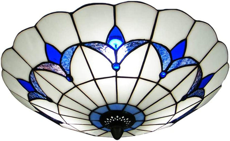 BAYCHEER HL298682 Tiffany Style Ceiling Fixture Flush Mount Ceiling Light Mediterranean Glass Shade Lamp Semi Flush Mount Light Use 3 E26 Light Bulbs Blue and White Home & Garden > Pool & Spa > Pool & Spa Accessories BAYCHEER   