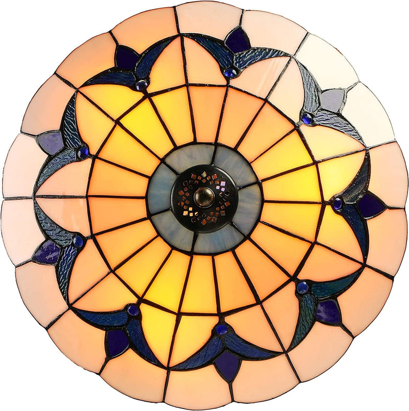 BAYCHEER HL298682 Tiffany Style Ceiling Fixture Flush Mount Ceiling Light Mediterranean Glass Shade Lamp Semi Flush Mount Light Use 3 E26 Light Bulbs Blue and White Home & Garden > Pool & Spa > Pool & Spa Accessories BAYCHEER   