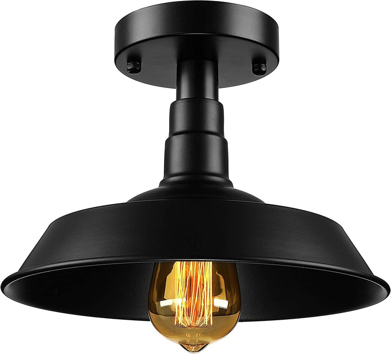 BAYCHEER HL371812 Industrial Wrought Iron Warehouse Semi-Flush Mount Ceiling Light - Ceiling Lighting with 1 Light Black