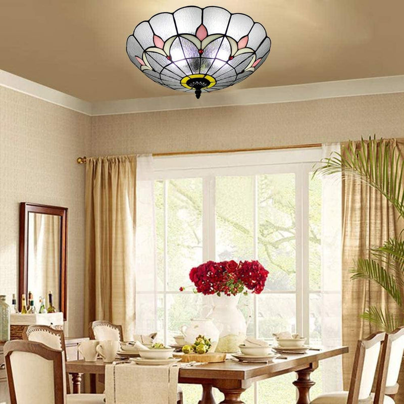 BAYCHEER HL455292 Tiffany Flush Mount Light Glass Shade Ceiling Light Fixture Transparent Ceiling Mount Lighting for Bedroom, Kitchen Island, Corridor, Entry Home & Garden > Pool & Spa > Pool & Spa Accessories BAYCHEER   