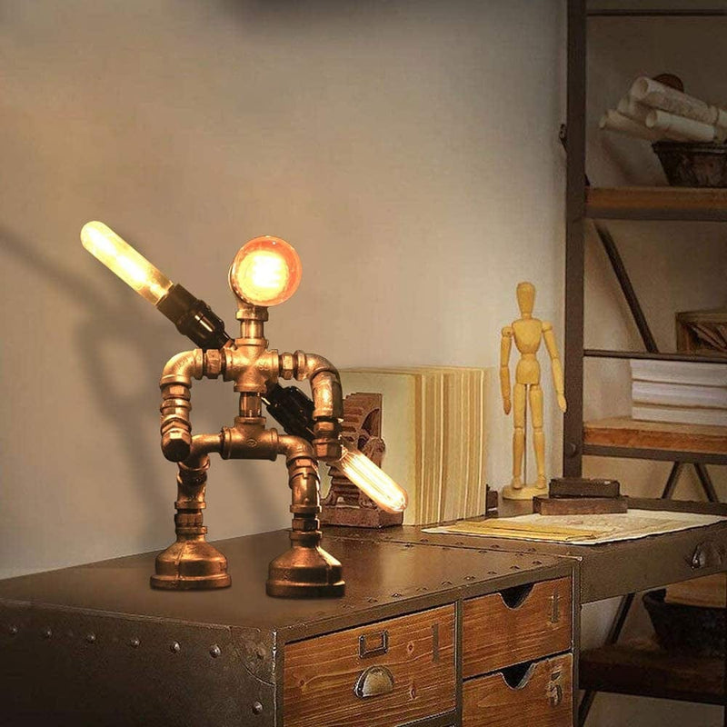 BAYCHEER Industrial Table Lamp Retro Robot Lamp Night Light Lamps for Bedrooms Bar and Restaurant Creative Water Pipe Desk Light in Silver Finish 3 Lights Button Switch Home & Garden > Pool & Spa > Pool & Spa Accessories BAYCHEER   