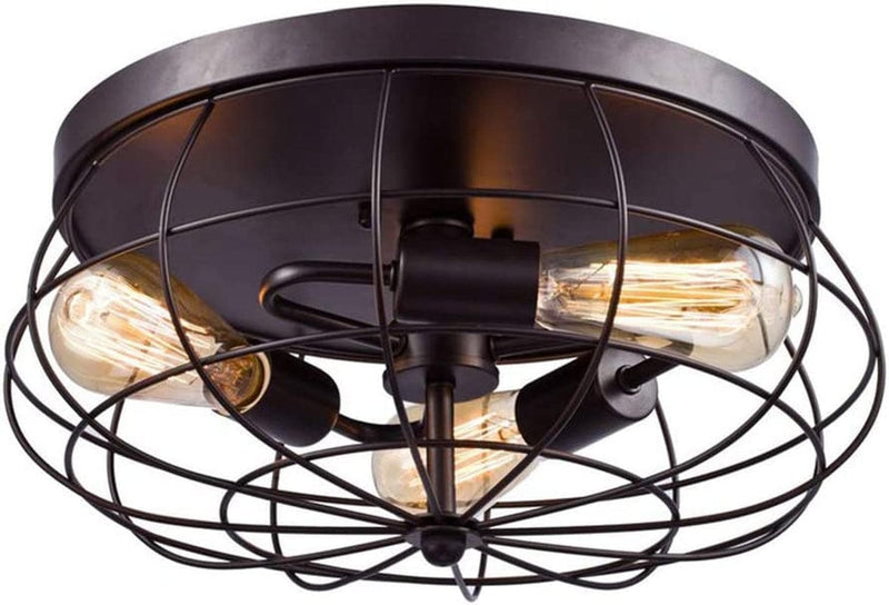 BAYCHEER Semi Flush Mount Ceiling Light Vintage Pendant Lights Industrial Chandelier Black Metal Cage Hanging Fixture with 5 E26 Bulb Base for Hallway,Restaurant,Warehouse,Barn,Living Room,Ul Listed Home & Garden > Pool & Spa > Pool & Spa Accessories BAYCHEER Black, 3 Lights  
