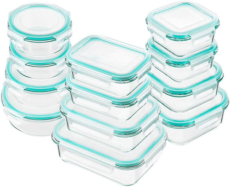 Bayco Glass Food Storage Containers with Lids, [24 Piece] Glass Meal Prep Containers, Airtight Glass Bento Boxes, BPA Free & Leak Proof (12 Lids & 12 Containers) - Blue Home & Garden > Kitchen & Dining > Food Storage BAYCO Blue  