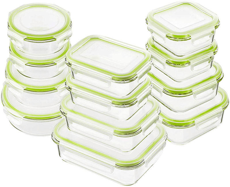 Bayco Glass Food Storage Containers with Lids, [24 Piece] Glass Meal Prep Containers, Airtight Glass Bento Boxes, BPA Free & Leak Proof (12 Lids & 12 Containers) - Blue Home & Garden > Kitchen & Dining > Food Storage BAYCO Green  