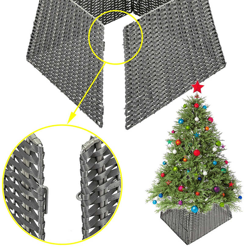 BAYN Christmas Tree Collar Skirt, Rattan Wicker Xmas Tree Collar Basket Ring Base Stand Cover for Christmas Decoration