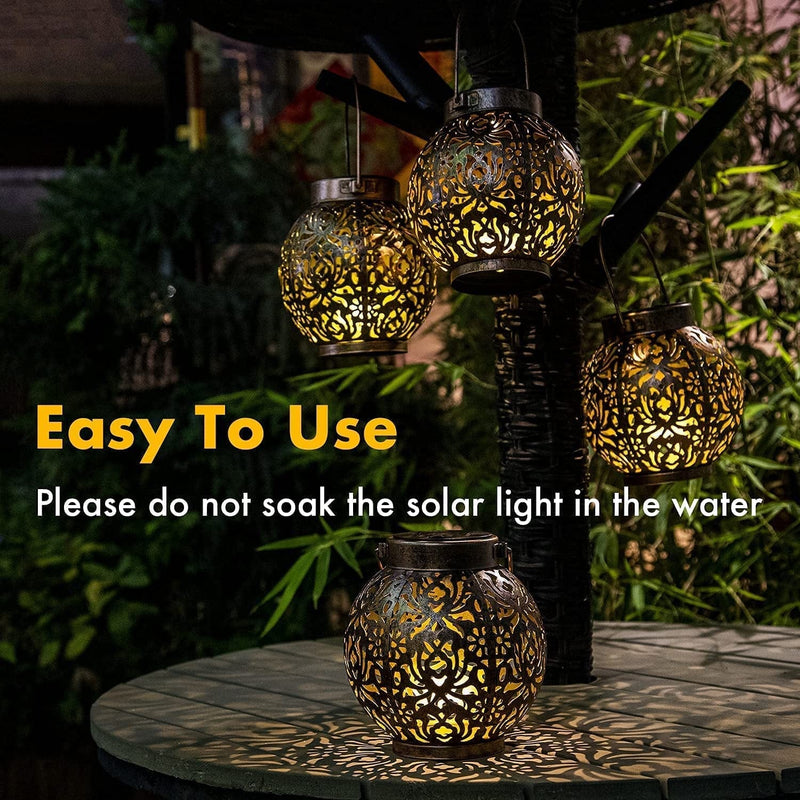 BAYWEST Outdoor Waterproof Solar Lanterns, Metal LED Decorative Lamps, Hanging Lamps,Solar Outdoor Lights Decorative,With Hollow Pattern Design, 2 Pack