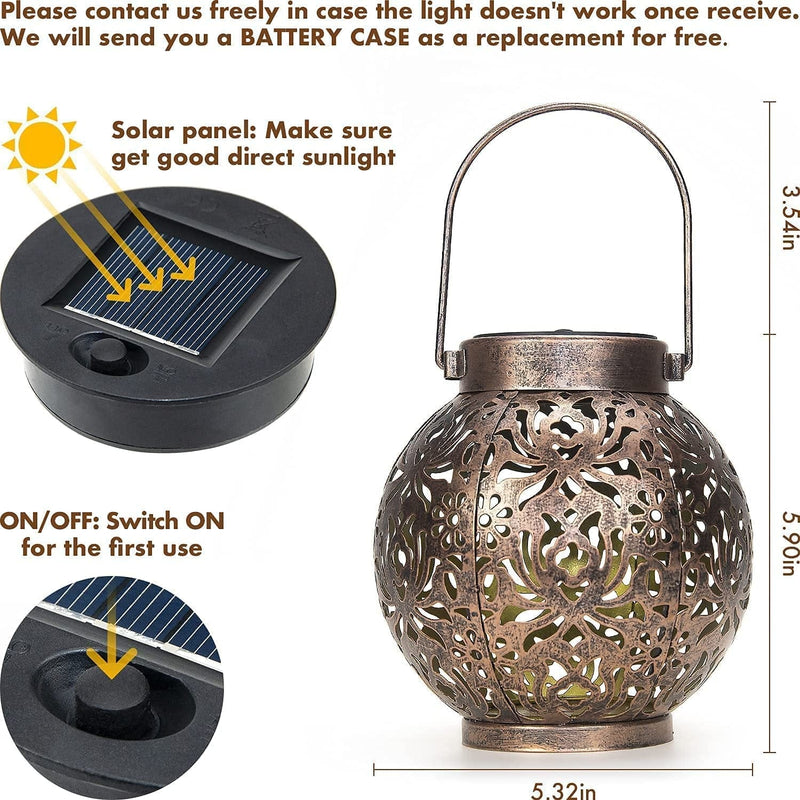 BAYWEST Outdoor Waterproof Solar Lanterns, Metal LED Decorative Lamps, Hanging Lamps,Solar Outdoor Lights Decorative,With Hollow Pattern Design, 2 Pack
