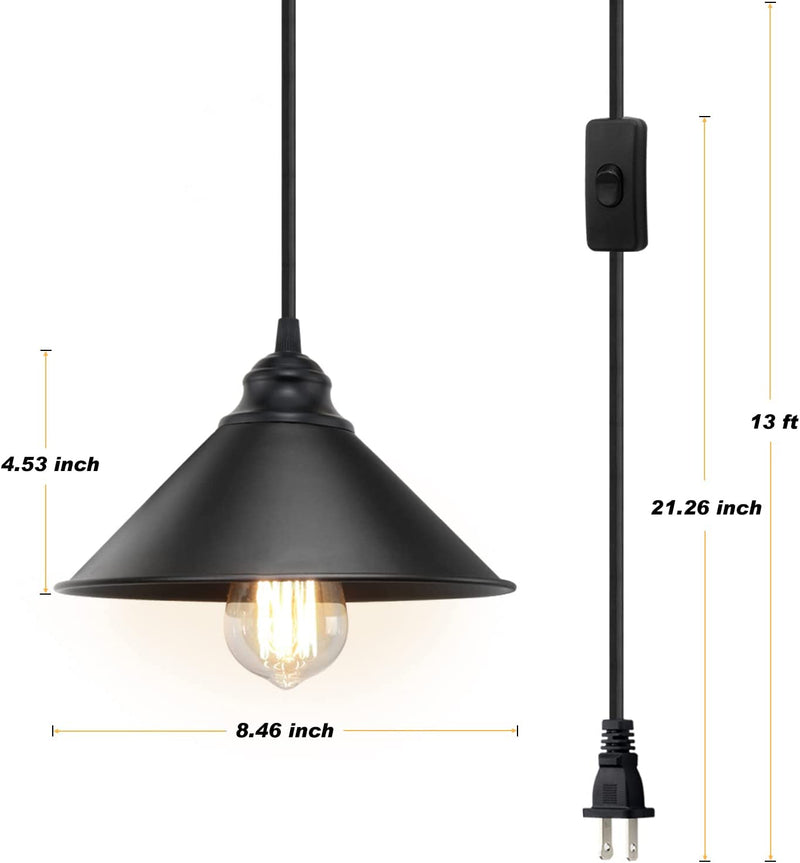 Plug in Pendant Light, Industrial Hanging Light with Plug in Cord On/Off Switch, Farmhouse Pendant Light with Plug in Cord, Vintage Pendant Light Fixture, Hanging Lamps for Kitchen Dining Room Home & Garden > Lighting > Lighting Fixtures LY20210429-1   