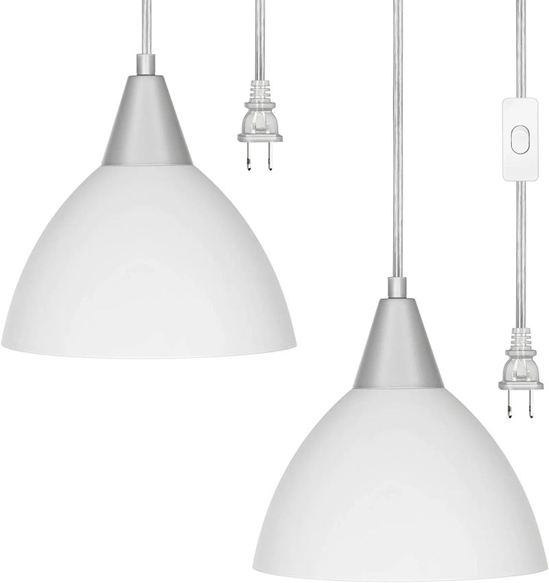 DEWENWILS Plug in Pendant Light, Hanging Light with 15Ft Clear Cord, On/Off Switch, Frosted Plastic White Shade, Hanging Ceiling Light for Living Room, Bedroom, Dining Hall, Pack of 2 Home & Garden > Lighting > Lighting Fixtures Dewenwils White Large 